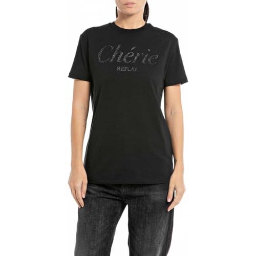 Replay T-shirt damski regular fit, 098 BLACK, S