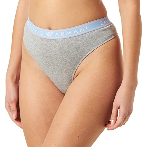 Emporio Armani Damskie stringi z logo ikony, Jasnoszary melanż, M