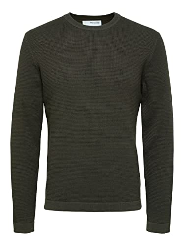 SELECTED HOMME SLHROCKS LS Knit Crew Noos sweter męski, Forest Night/szczegóły: Peat Twist, S, Forest Night/Detail:peat Twist, S