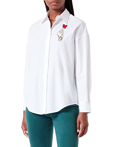 Love Moschino Damska koszulka o regularnym kroju z długim rękawem z nadrukiem zwierzęcym, optical white, 44