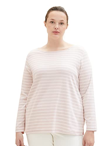TOM TAILOR Damska koszulka z długim rękawem w paski, 32396-Grey Offwhite Stripe, 52