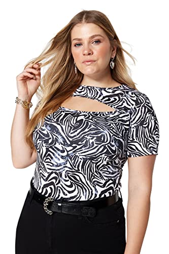 Trendyol Damska dopasowana bluzka basic z okrągłym dekoltem z dzianiny plus size, biały, 5XL (Duże Rozmiary)