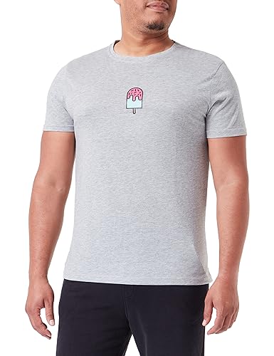 Bona Basics, Cyfrowy nadruk, męski T-shirt basic,%70% bawełna%30 poliester, szary, casualowy, męskie topy, rozmiar: S, szary, S