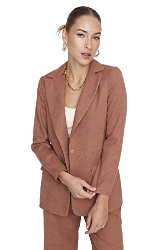TRENDYOL Women's Damski Regular dwurzędowy gładki materiał tkany, marynarka płaszcz, camel, 36, Camel, 36