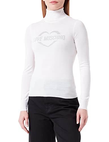 Love Moschino Damski sweter Slim Fit Turtleneck with Heart Jacquard Intarsia Pulower Sweater, optical white, 42