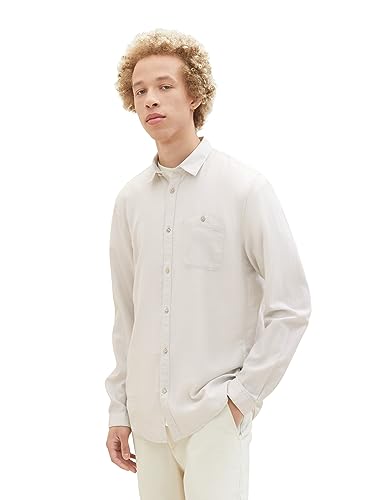 TOM TAILOR Denim Męska koszula Slim Fit Dobby z kieszenią na piersi, 30687-Grey Off White Structure, L