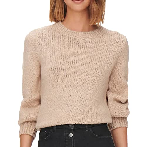 JACQUELINE de YONG Damski sweter z dzianiny, rękawy balonowe, Tapioca, XL