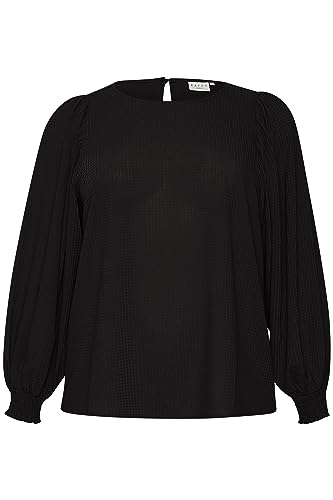 Kaffe Curve Plus Size Damska bluzka z długim rękawem okrągły dekolt Regular Fit, Głęboka czerń