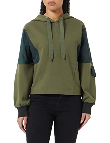 Sisley Bluza damska W/Hood 322WL200C Sweatshirt, brązowa i ciemnozielona 901, M