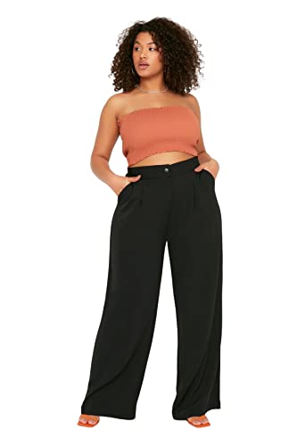 Trendyol Damskie spodnie plus size wysoka talia szerokie nogawki szerokie nogawki plus size spodnie, Czarny, 50 Plus