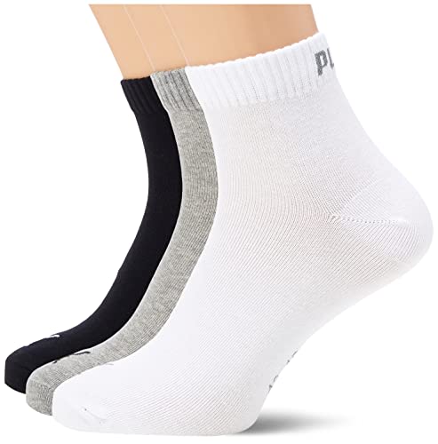 PUMA Skarpety Unisex Plain Quarter (3 sztuki), 882 szary/biały/czarny, 38 EU