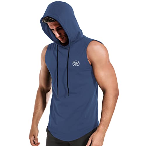 MEETWEE Męski tank top, koszulka sportowa z kapturem, bez rękawów, na siłownię, do biegania, treningu, jasnoniebieski, M