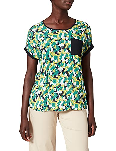 Gerry Weber Damska koszulka z nadrukiem z przodu, GOTS do połowy rękawa, wycięte ramiona, t-shirt z wzorem 1/2, kwiatowy, Zielony/niebieski nadruk, 40