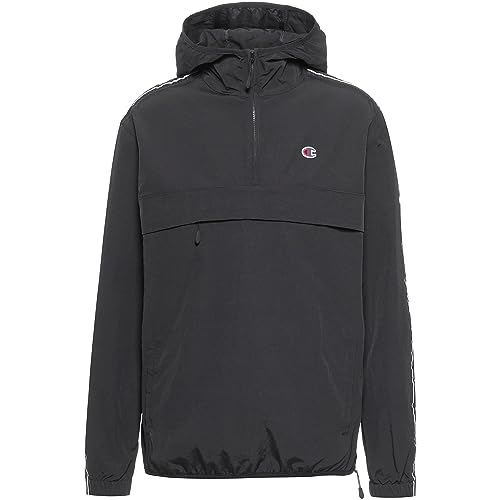 Champion Męska kurtka z kapturem Legacy Outdoor powlekana tkana nylonowa taśma z logo z kapturem, czarna, XXL