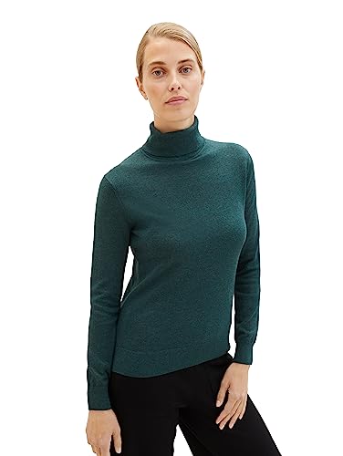 TOM TAILOR Damski sweter Basic z golfem, 10592-Midnight Forest Green Mélange, XL