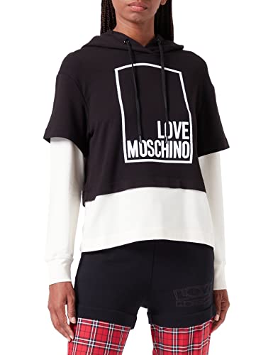 Love Moschino Damska bluza z długim rękawem z logo Box Design, czarny biały, 44