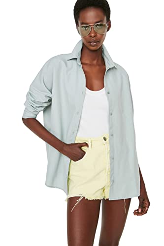 Trendyol Damska koszula Basic Oversize Basic z kołnierzem, Miętowy, 60