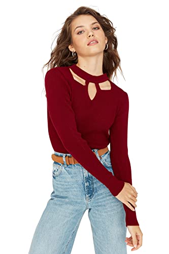 Trendyol Damska bluza ze stójką, zwykła, śliwka, L, Śliwka