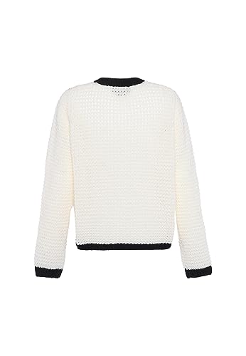 faina Damski jednorzędowy, modny kardigan z dzianiny w kontrastowym kolorze Wełna BIAŁA, rozmiar XS/S, biały (wollweiss), XL