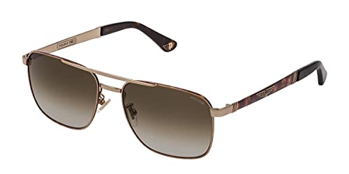 Police Spl890 Sunglasses, Shiny Grey Gold+Havana, 55 Unisex-Dorosły, Shiny Grey Gold+Havana, 55