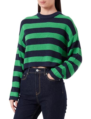 Bestseller A/S Damski sweter ONLMALAVI L/S Cropped KNT NOOS, Navy Blazer/Stripes:Wide/Green BEE, L, Navy Blazer/Stripes:wide/Green Bee, L