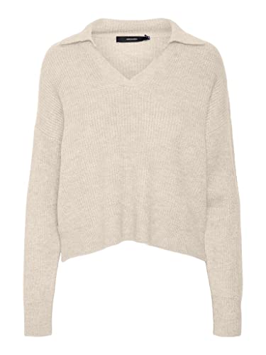 VERO MODA Vmolina Ls Collar Blouse damski sweter z dzianiny, Birch/szczegóły: w. Melange, S