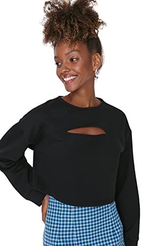 Trendyol Damska bluza z okrągłym dekoltem, zwykła, czarna, XL, Czarny