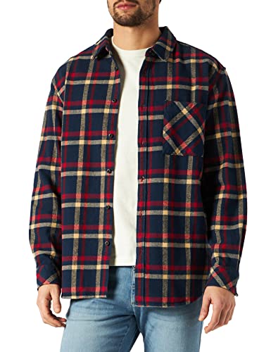 Urban Classics Męska koszula Heavy Oversized Checked Shirt, granatowy/czerwony, L