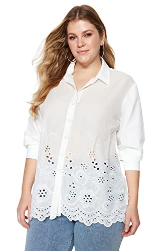 Trendyol Damska koszula o regularnym kroju z kołnierzykiem, tkana w rozmiarze plus size, biały, 48