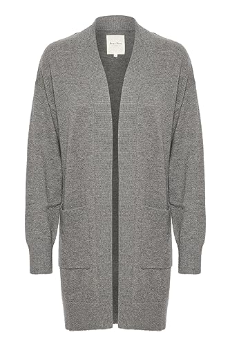 Part Two damski długi kardigan zrelaksowany krój otwarty przód długie rękawy, Medium Grey Melange, M
