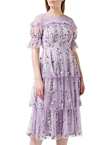 Frock and Frill Damska kwiecista haftowana sukienka na specjalne okazje, liliowa, 12, liliowy, 38