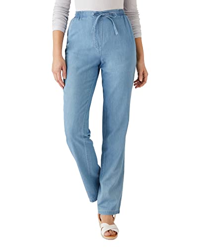 Damart - Damskie spodnie z czystej bawełny w płynie, Niebieski Chambray, 52