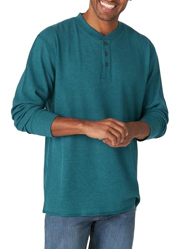 Wrangler Authentics Męska koszula z długim rękawem, waflowa Henley, Atlantic Deep Heather, XXL