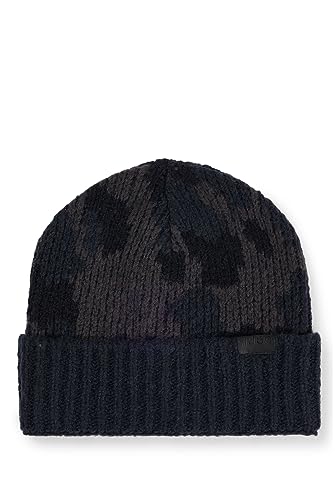 HUGO Xattiner męska czapka z mieszanki wełny z żakardowym wzorem, Dark Grey28., jeden rozmiar
