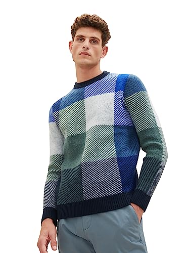 TOM TAILOR sweter męski, 32311 - Blue Colorful Block Check, M