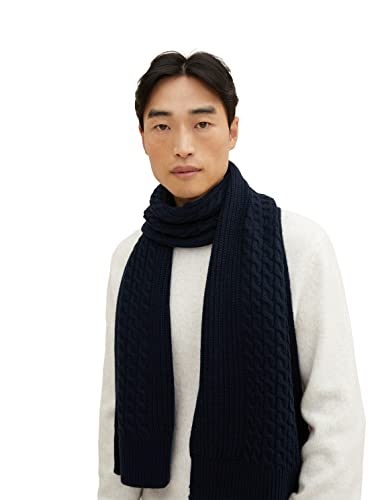 TOM TAILOR Męskie Szalik z wzorem warkocza 1034382, 10668 - Sky Captain Blue, ONESIZE
