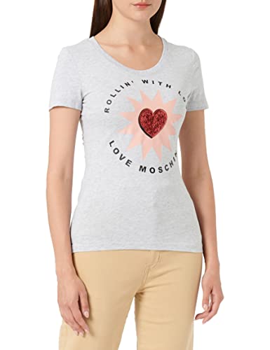 Love Moschino Damska koszulka z krótkim rękawem Rollin' with Love Print, Melange Light Gray, 40
