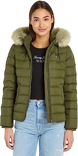 Tommy Jeans Damska kurtka puchowa Tjw Basic z kapturem, Ciemnozielony oliwkowy, S