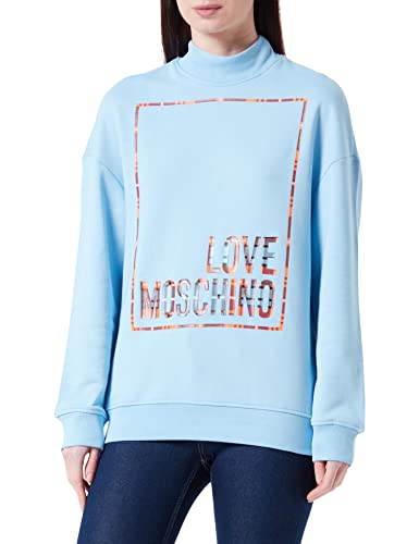 Love Moschino Damska bluza z wysokim dekoltem z logo z jasnym nadrukiem, jasnoniebieska, 46, Jasnoniebieski, 46