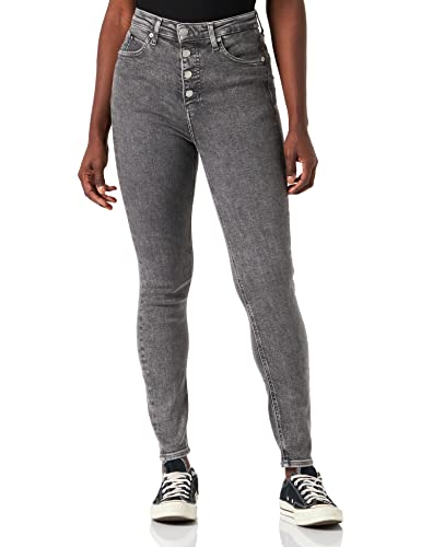 Calvin Klein Damskie spodnie do kostki z wysokim stanem, super skinny dżins, szary, 34 W, Szary dżins, 34W