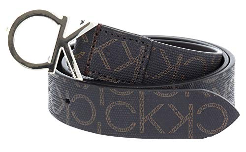 Calvin Klein - Damski pasek ze sztucznej skóry - pasek z logo na całej powierzchni - szczotkowany metalowy pasek z logo Signature - skóra poliuretanowa/skóra PU, Brązowy, 38 (Manufacturer size: 85)