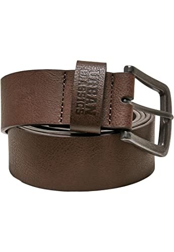 URBAN CLASSICS Męski pasek szeroki, matowa metalowa klamra, materiał Derma Skóra, Unisex, pasek z logo na pasku, zmywalny, nowoczesny i sportowy, Brązowy (Brązowy), M