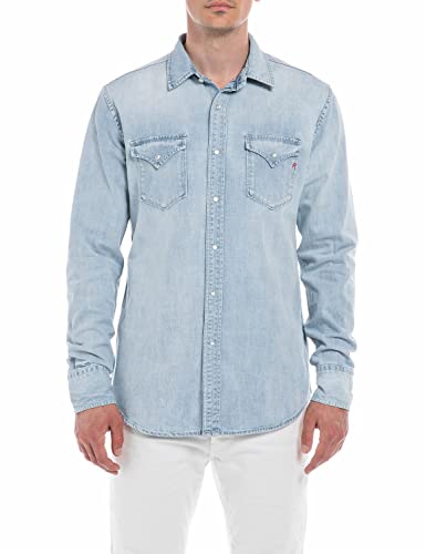 Replay Męska koszula dżinsowa Aged z bawełny, 010 Light Blue, S