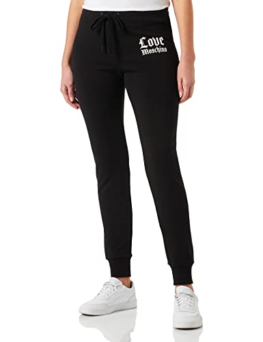 Love Moschino Slim Fit Jogger z gotyckim logo holograficznym nadrukiem Damskie spodnie swobodne, czarny, 40