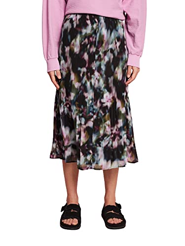 ESPRIT Collection Plisowana spódnica midi z szyfonu z nadrukiem, czarny, 38