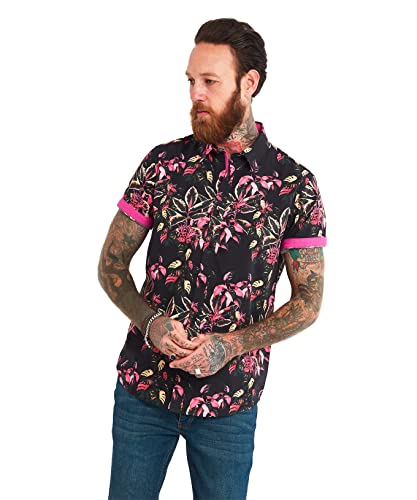 Joe Browns Męska koszula z krótkim rękawem z tropikalnym nadrukiem, czarna, S, Czarny, S