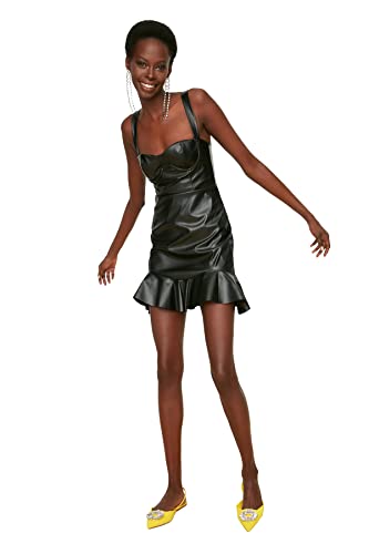 Trendyol Women's sztuczna sukienka skórzana. Sukienka, czarna, 38