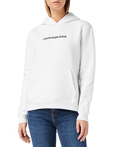 Calvin Klein Jeans Damska bluza polarowa z kapturem Shrunken Instit, Jasny biały/czarny Ck, XS