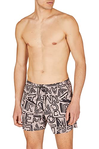 Emporio Armani Swimwear Męskie bokserki kąpielowe Emporio Armani Graphic Patterns, kolor piaskowy/czarny, 46, piaskowy/czarny.
