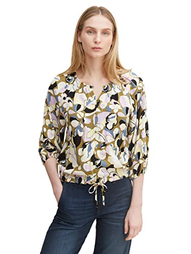 TOM TAILOR Damski Bluzka z nadrukiem na całej powierzchni 1030957, 29151 - Olive Colorful Floral Design, 32